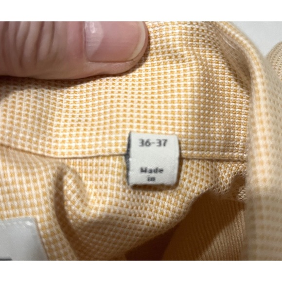 ENRO Mens Non-Iron Long Sleeve Dress Shirt L Yellow and White Check 100% Cotton - Picture 6 of 8